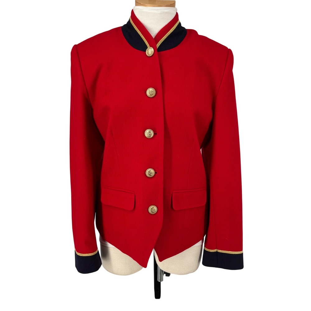 Vintage Military Equestrian Jacket Women 12 Red 100% Wool Royaltycore Holiday